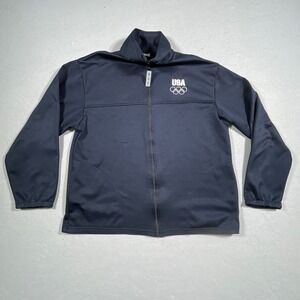 Vintage USA Olympic Committee Navy Blue Full Zip Up Jacket Men Large Made in USA